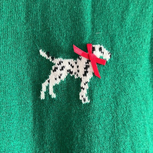 Talbots Women's Size LP Green Cashmere Cardigan Sweater Dalmation Dog Design - Picture 3 of 8
